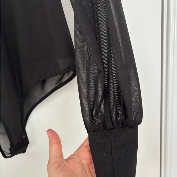 Black Sheer Mesh Long-Sleeve Bodysuit - Women - Picture 7 of 9